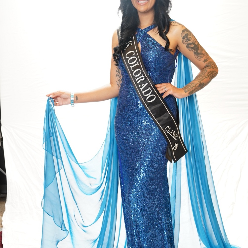 Jovani Blue Sequin Prom Dress